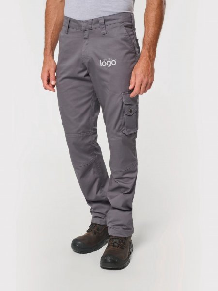 Pantalon de travail multipoches WK795 Convoy Grey vu de face avec emplacement logo personnalisé