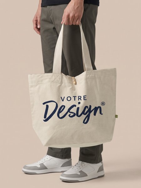 Sac personnalisé en coton bio WM850 Natural porté, avec votre design imprimé