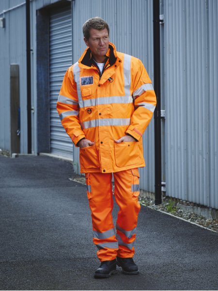 Pantalon de sécurité orange fluo avec bandes réfléchissantes Pantalon de sécurité orange fluo avec bandes réfléchissantes