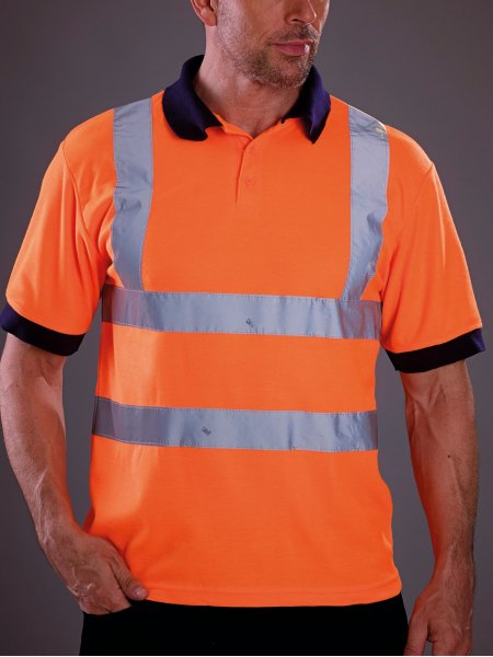 Polo manches courtes haute visibilité en coloris orange fluo Polo manches courtes haute visibilité en coloris orange fluo