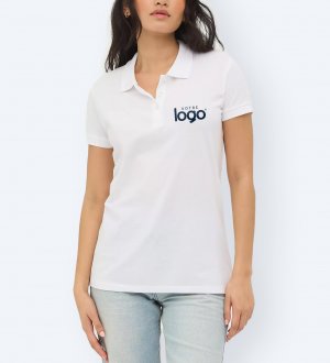 Polo femme Perfect Women en coloris blanc avec exemple de logo imprimé