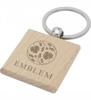 Exemple de logo personnalisé sur un porte-clés en bois Exemple de logo personnalisé sur un porte-clés en bois