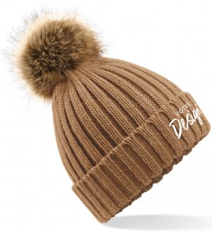 Bonnet epais avec pompon en fausse fourrure personnalisable Bonnet epais avec pompon en fausse fourrure personnalisable