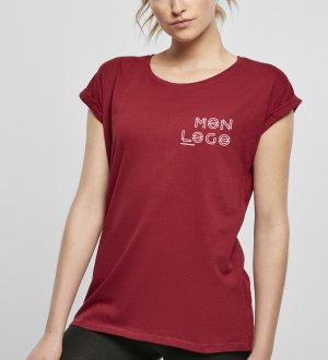 Tee shirt personnalisable pour femme avec manches courtes à ourlets, BY021 en coloris Burgundy avec exemple de logo imprimé sur le coeur Tee shirt personnalisable pour femme avec manches courtes à ourlets, BY021 en coloris Burgundy avec exemple de logo imprimé sur le coeur