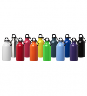 Gourde personnalisable en acier recyclé sur fond blanc  Gourde personnalisable en acier recyclé sur fond blanc