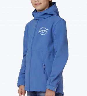 Veste softshell pour enfant en coloris Azure avec exemple de logo imprimé Veste softshell pour enfant en coloris Azure avec exemple de logo imprimé