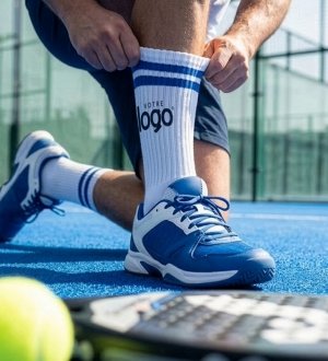 Chaussettes sport à bandes bleus personnalisées avec votre logo 