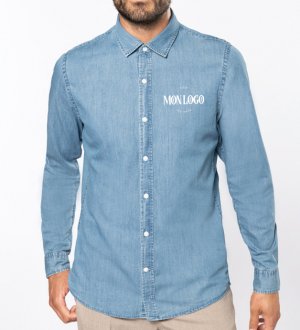 Exemple de logo floqué sur la chemise en jean K512 Exemple de logo floqué sur la chemise en jean K512
