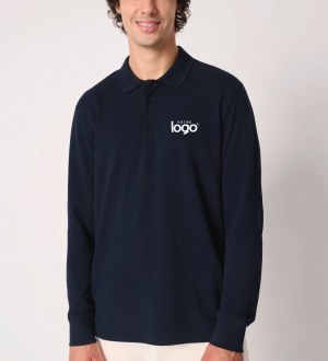 mannequin homme de face portant le Polo piqué manches longues homme Basic personnalisable mannequin homme de face portant le Polo piqué manches longues homme Basic personnalisable