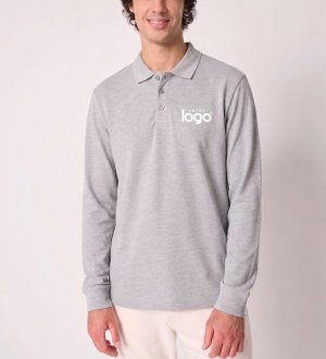 mannequin homme de face portant le Polo piqué manches longues homme Basic personnalisable