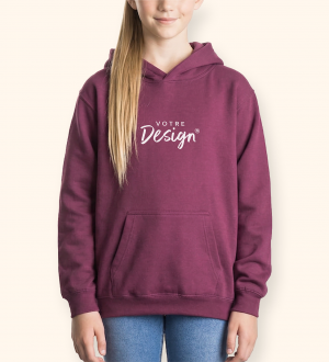 Mannequin enfant de face portant le sweat à capuche JH01J couleur burgundy