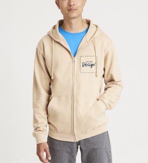 Sweat zippé à capuche JH050 en coloris Desert Sand Sweat zippé unisexe à capuche JH050 en coloris Desert Sand avec votre design dans la zone de personnalisation