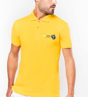 Polo homme manches courtes K241 en coloris yellow avec exemple de logo imprimé Polo homme manches courtes K241 en coloris yellow avec exemple de logo imprimé