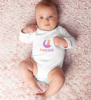 Body pour bébé à manches longues avec exemple de logo imprimé sur l'avant