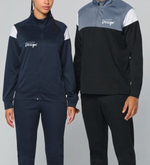 mannequin homme et femme de face portant la Veste de survêtement zippée unisexe personnalisable