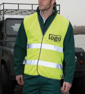 Exemple de logo floqué sur un gilet jaune fluo R200X Exemple de logo floqué sur un gilet jaune fluo R200X