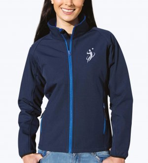 Veste softshell pour femme R231F en coloris Navy/Royal avec exemple de logo imprimé sur le coeur Veste softshell pour femme R231F en coloris Navy/Royal avec exemple de logo imprimé sur le coeur