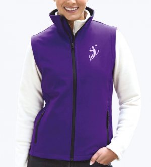Gilet sans manches softshell pour femme R232F en coloris Purple/black avec exemple de logo imprimé Gilet sans manches softshell pour femme R232F en coloris Purple/black avec exemple de logo imprimé