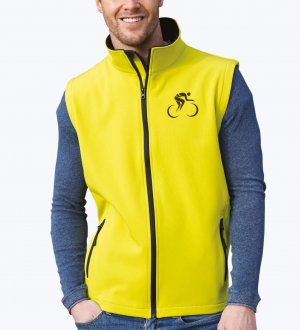 Veste softshell sans manches R232M en coloris Yellow/Black avec exemple de logo imprimé sur le coeur Veste softshell sans manches R232M en coloris Yellow/Black avec exemple de logo imprimé sur le coeur