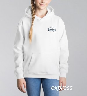 mannequin enfant fille de face portant le Sweat à capuche enfant personnalisable mannequin enfant fille de face portant le Sweat à capuche enfant personnalisable