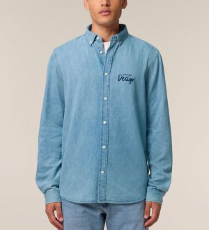 mannequin homme de face portant la Stanley Denim Shirt personnalisable mannequin homme de face portant la Stanley Denim Shirt personnalisable