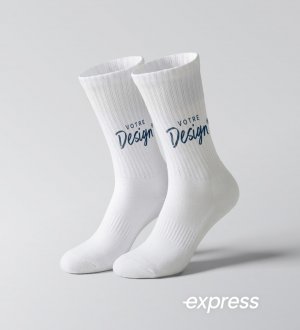 Chaussettes personnalisées blanches unies avec votre design en livraison express