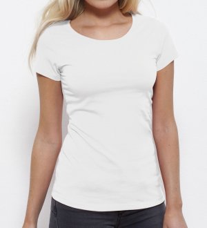 Le t-shirt bio STTW028 à personnaliser en coloris White Le mannequin porte le t-shirt bio STTW028 à personnaliser en coloris White