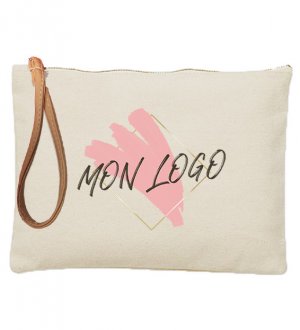 Pochette en coton avec lanière et exemple de logo imprimé Pochette en coton avec lanière et exemple de logo imprimé