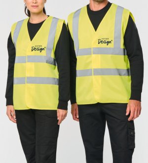 mannequin homme et mannequin femme de face portant le Gilet adulte haute visibilité unisexe personnalisable