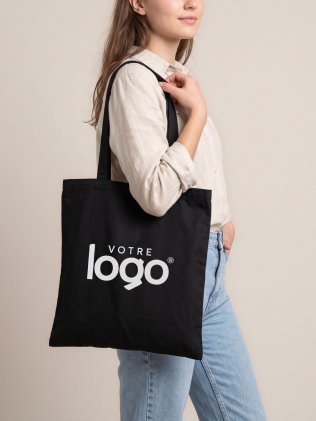 Tote bag pas cher personnalisable 04101 Black porté à l'épaule, personnalisé avec votre logo