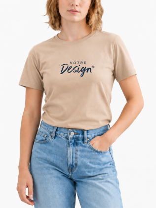 Vue de face femme tee-shirt Regent en coloris sable à personnaliser avec votre logo