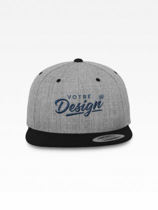 Casquette snapback bicolore Flexfit 6089MT Heather Grey Black personnalisée avec votre logo brodé, vue de face Casquette snapback bicolore Flexfit 6089MT Heather Grey Black personnalisée avec votre logo brodé, vue de face