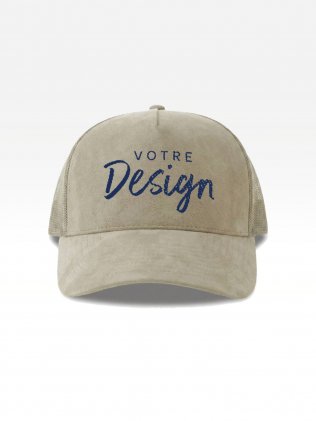 Exemple de marquage personnalisé sur la casquette trucker effet daim AT277