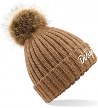 Bonnet epais avec pompon en fausse fourrure personnalisable