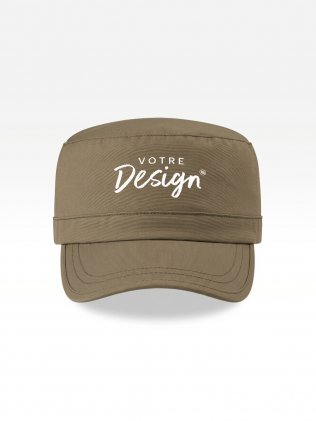 Exemple de marquage personnalisé sur la casquette militaire BF034 en coloris Khaki Exemple de marquage personnalisé sur la casquette militaire BF034 en coloris Khaki
