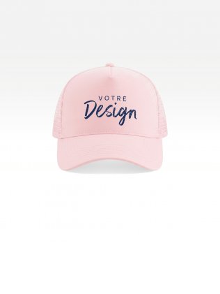 Packshot enfant casquette trucker personnalisable de face couleur rose pastel