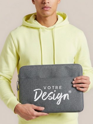 Pochette ordinateur BG068 Grey Marl personnalisée avec votre design sur la poche avant