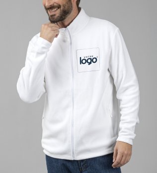 Homme portant une veste polaire BM700 blanche brodable Homme portant une veste polaire BM700 blanche personnalisable