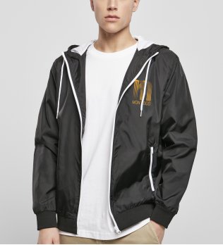 Exemple de logo floqué sur la veste coupe-vent personnalisable BY016 en coloris Black/White Exemple de logo floqué sur la veste coupe-vent personnalisable BY016 en coloris Black/White