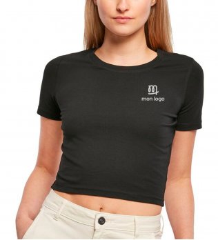 T-shirt crop top femme personnalisable BY042 en coloris Black avec logo