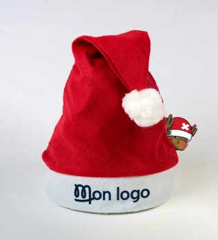 Bonnet de noël rouge et blanc personnalisable avec exemple de logo imprimé noel Bonnet de noël rouge et blanc personnalisable avec exemple de logo imprimé noel