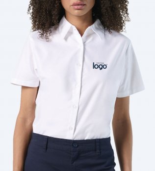 Chemise oxford manches courtes pour femme ELITE 16030 personnalisee avec un logo sur le coeur