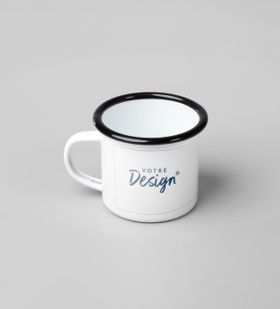 Tasse blanche métal émaillé à personnaliser 