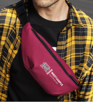Sac banane BG042 en coloris Burgundy avec exemple de logo imprimé