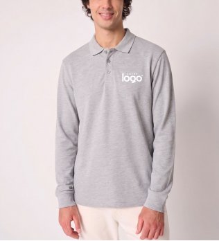 mannequin homme de face portant le Polo piqué manches longues homme Basic personnalisable