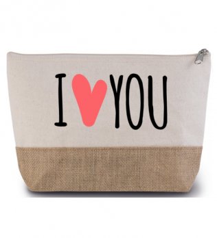 Pochette en toile de jute de coton KI0276 en coloris natural avec exemple de personnalisation Pochette en toile de jute de coton KI0276 en coloris natural avec exemple de personnalisation