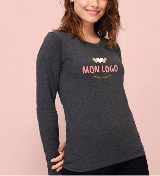 T-shirt manches longues femme Imperial LSL en coloris Anthracite chiné T-shirt à manches longues pour femme Imperial LSL en coloris Anthracite chiné avec exemple de logo imprimé