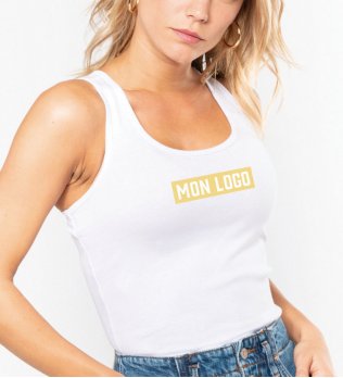 Débardeur pour femme K311 en coloris White avec exemple de logo floqué Débardeur pour femme K311 en coloris White avec exemple de logo floqué