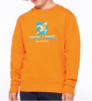 Sweat col rond pour enfant K475 en coloris Orange avec exemple d'impression sur l'avant