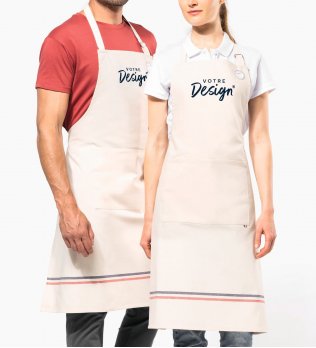 mannequin homme et mannequin femme de face portant le Tablier fabriqué en France à personnaliser 